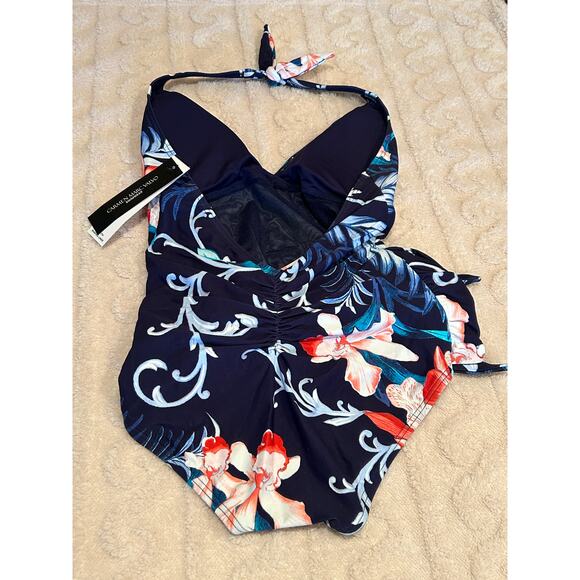 Carmen Marc Valvo V-Neck Halter One Piece Swimsuit - Tivoli Garden NWT Size 10 - Picture 6 of 10